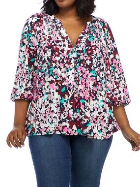 crown & ivy Multicolor Floral V-Neck Peasant Blouse